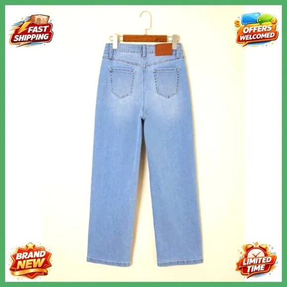 High Waisted Wide Leg Jeans Stretchy Straight Fit Denim Pants